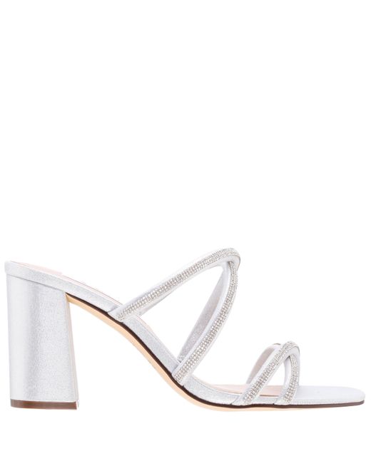 Nina Queeny true Silver Metallic Suedette Block Mid heel Slide