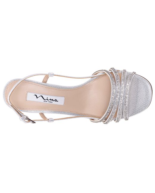 Nina Avaley-true Silver Metallic Suedette With Crystals High Heel Slingback Sandal