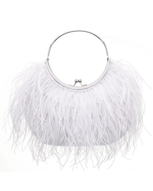Nina Splash-white Feather Adorned Kiss-lock Frame Bag