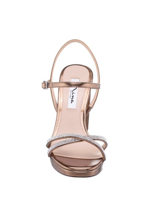 Nina Brown Steven-bronze Crystal High-heel Platform Sandal On A Block Heel
