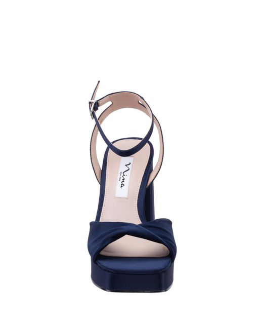 Nina Blue Stacie-new Navy Satin Block High-heel Platform Sandal