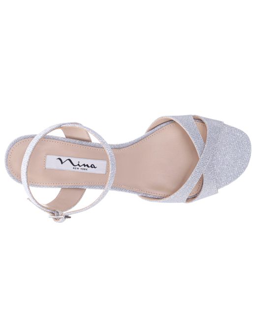 Nina Flora-women's Silver Textured Metallic Mid-heel Wedge Sandal
