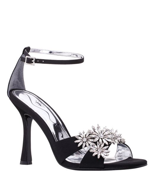 Nina Metallic Dawn-black Satin High-heel Embellished Sandal