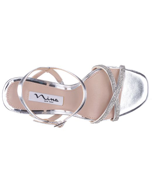 Nina Metallic Steven-silver Crystal High-heel Platform Sandal On A Block Heel