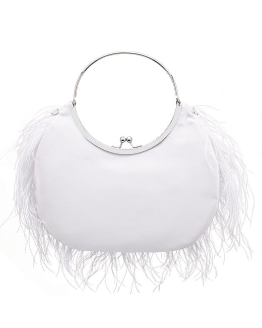 Nina Splash-white Feather Adorned Kiss-lock Frame Bag