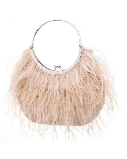 Nina Natural Splash-pearl Rose Feather Adorned Kiss-lock Frame Bag