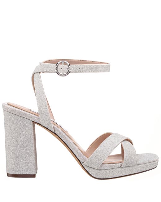 Nina Shelia-women's Silver Textured Metallic High-heel Block Sandal