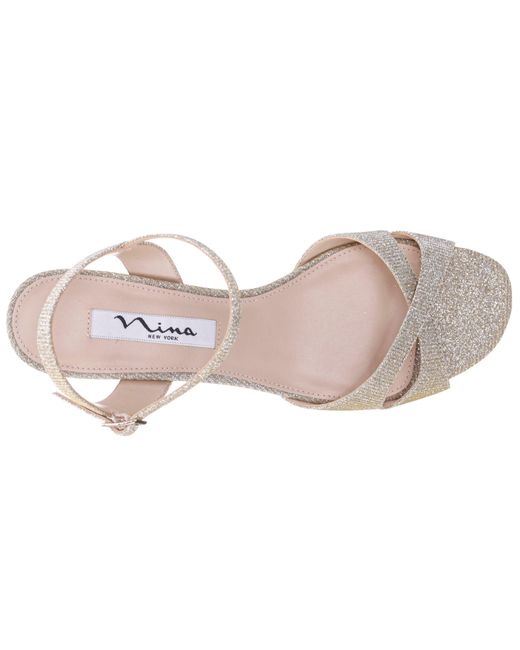Nina Pink Flora-women's Platino Textured Metallic Mid-heel Wedge Sandal