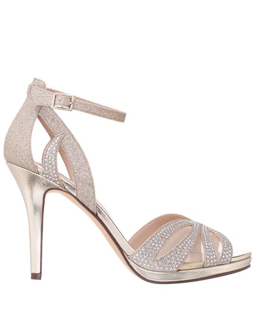Nina Pink Ressie-womens Platino Glitter & Crystal High-heel Platform Sandal