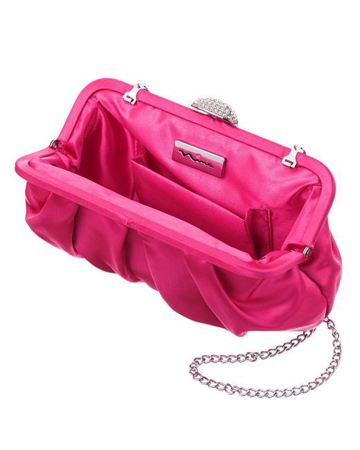 Nina Pink Concord-kisses Pleated Frame Clutch With Crystal Clasp