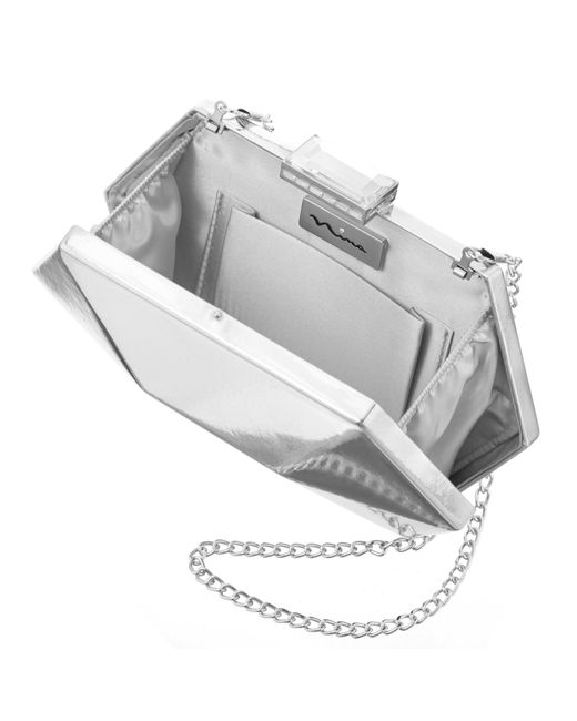 Nina Molly-silver geometric Mirror Metallic Patent Minaudiere