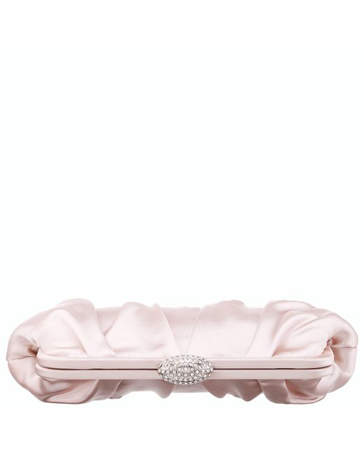 Nina Pink Concord-pearl Rose Pleated Frame Clutch With Crystal Clasp
