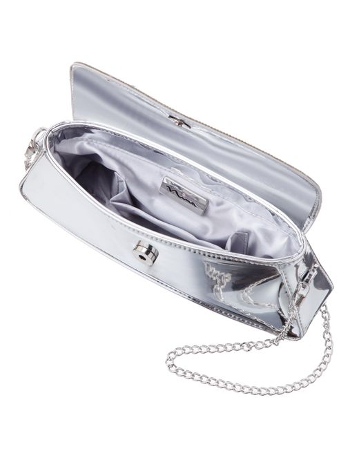 Nina Gray Joselyn-silver Crystal Flap Mirror Metallic Patent Clutch Bag