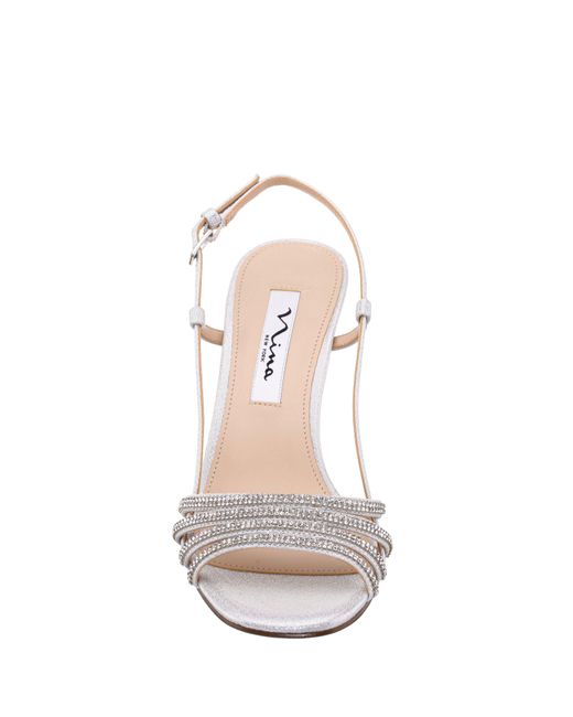 Nina Avaley-true Silver Metallic Suedette With Crystals High Heel Slingback Sandal