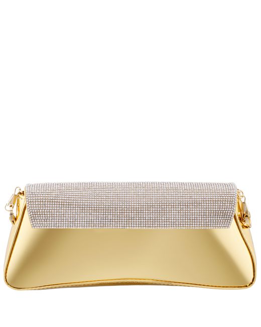 Nina Joselyn-gold Crystal Flap Mirror Metallic Patent Clutch Bag