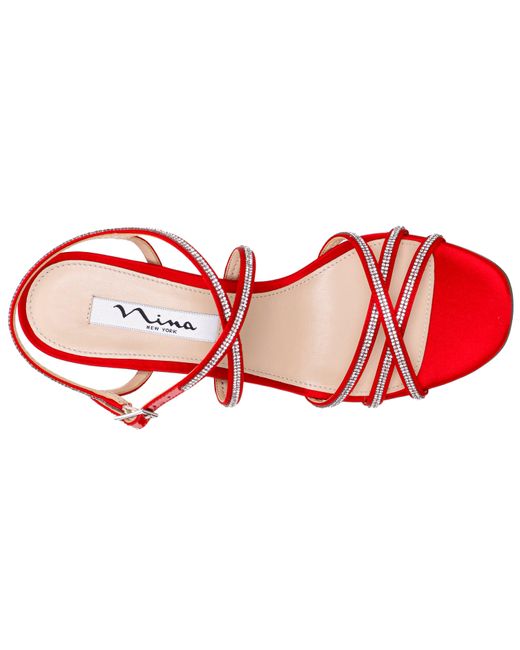 Nina Anna-red Satin Mid-heel Strappy Dress Sandal