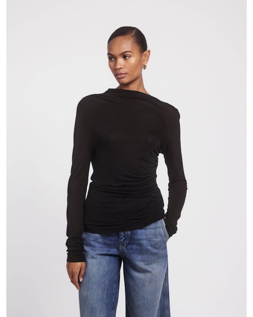 NINETY PERCENT Iphis Draped Long Sleeve Top In Black
