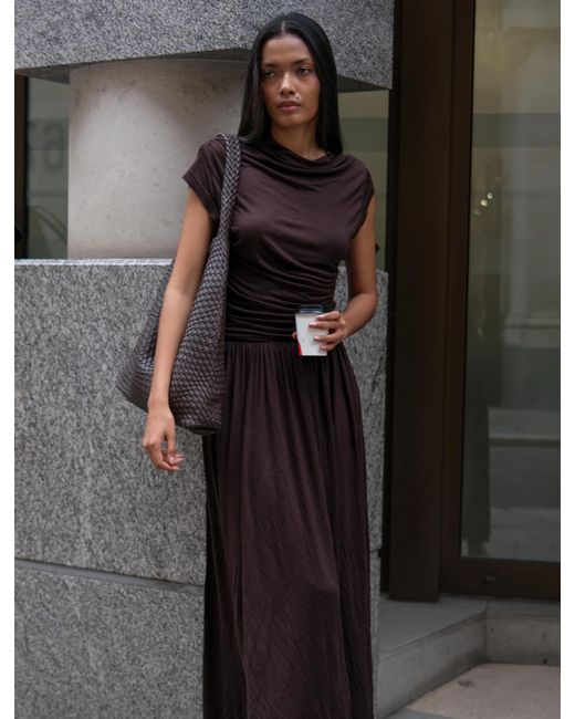 NINETY PERCENT White Priam Draped Dress In Bitter Chocolate