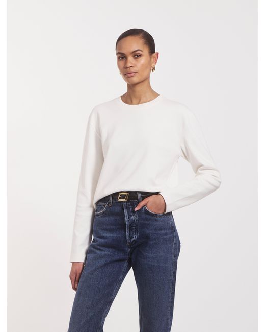 NINETY PERCENT Compact Cotton Long Sleeve T-shirt In Off White