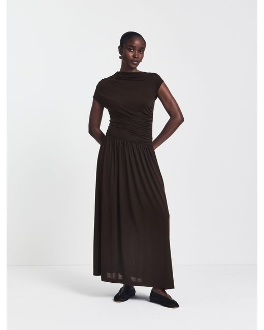 NINETY PERCENT White Priam Draped Dress In Bitter Chocolate