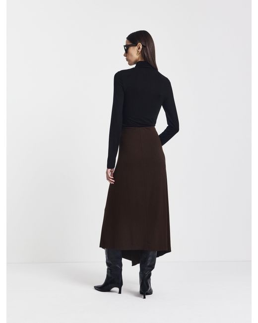 NINETY PERCENT Black Sadie Twist Midi Skirt In Bitter Chocolate