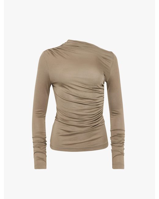NINETY PERCENT Natural Iphis Draped Long Sleeve Top In Sage