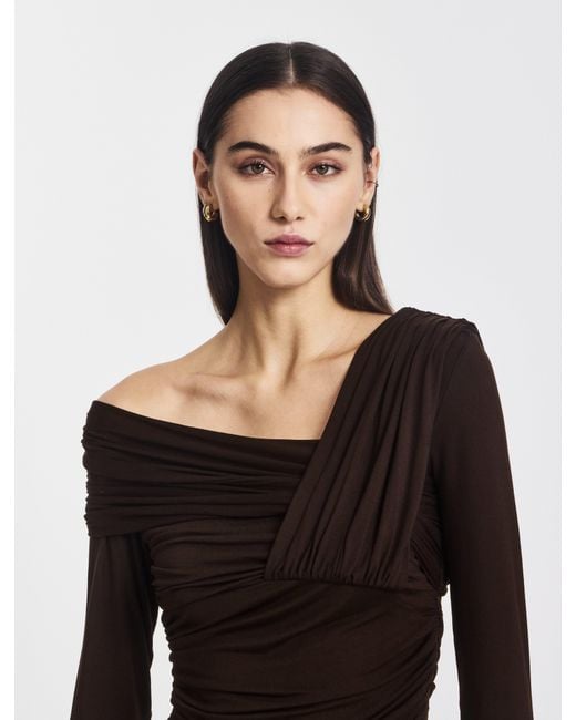 NINETY PERCENT Black Corey Ruched Long Sleeve Top In Bitter Chocolate