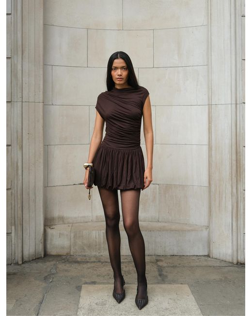 NINETY PERCENT White Bailey Mini Dress In Bitter Chocolate
