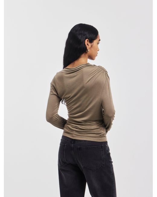 NINETY PERCENT Natural Iphis Draped Long Sleeve Top In Sage