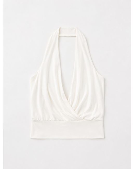 NINETY PERCENT White Lenny Wrap Front Halter In Chalk