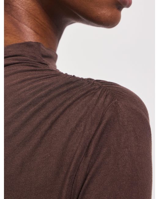 NINETY PERCENT Brown Iphis Draped Long Sleeve Top In Bracken