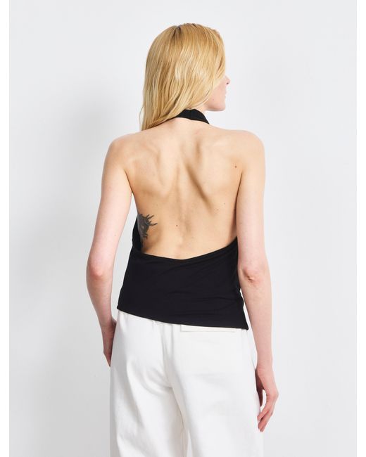 NINETY PERCENT Blue Sierra Drape Front Halter Top In Black