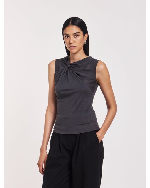 NINETY PERCENT Blue Sadie Twist Shoulder Top In Magnet