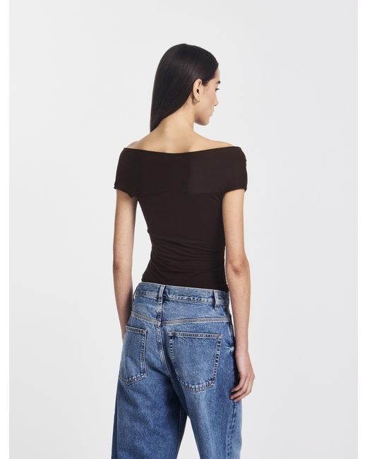 NINETY PERCENT Black Laila Twist Front Top In Bitter Chocolate