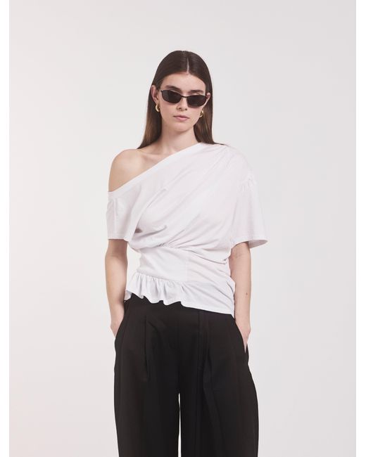 NINETY PERCENT Black Agathi Draped Top In White