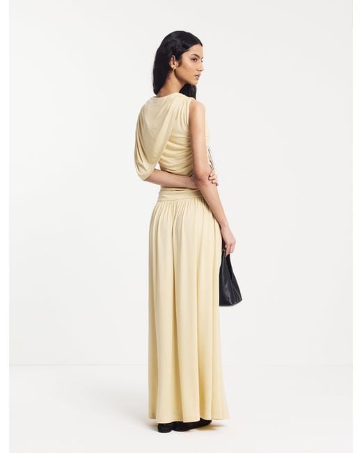 NINETY PERCENT Natural Mila Asymmetrical Caped Shoulder Maxi Dress In Butter Milk