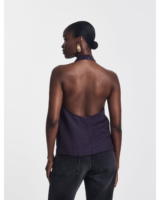 NINETY PERCENT Blue Kayla Halterneck Top In Aubergine