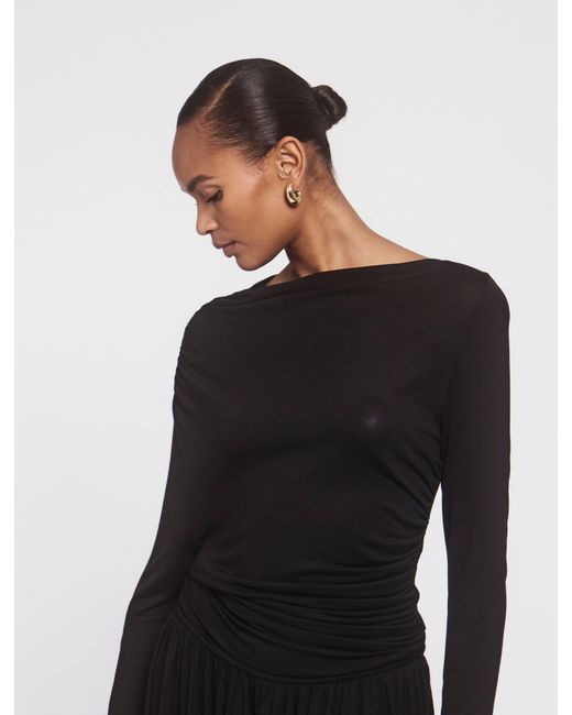 NINETY PERCENT Romy Long Sleeve Draped Dress In Black