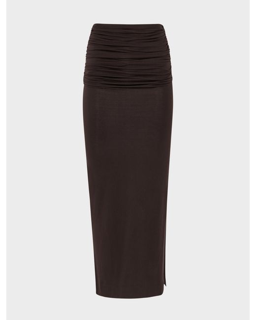 NINETY PERCENT White Leah Ruched Maxi Skirt In Bitter Chocolate