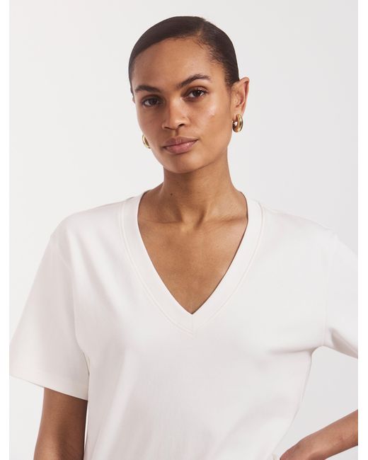 NINETY PERCENT Compact Cotton V Neck T-shirt In Off White