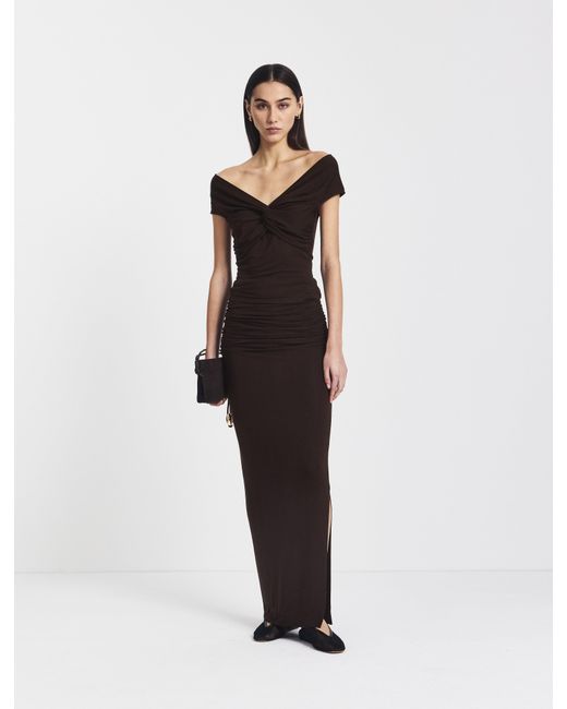 NINETY PERCENT White Leah Ruched Maxi Skirt In Bitter Chocolate