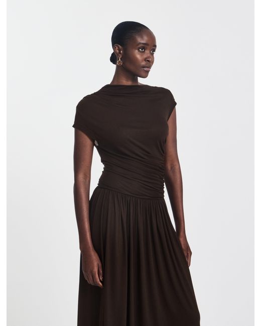 NINETY PERCENT White Priam Draped Dress In Bitter Chocolate