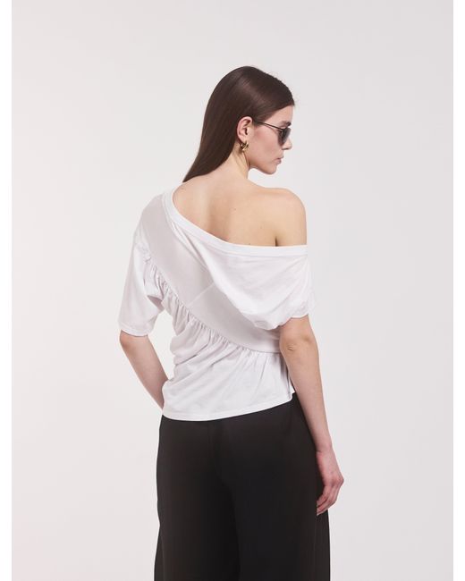 NINETY PERCENT Black Agathi Draped Top In White