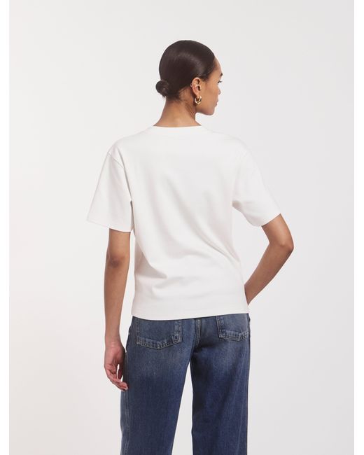 NINETY PERCENT Compact Cotton V Neck T-shirt In Off White