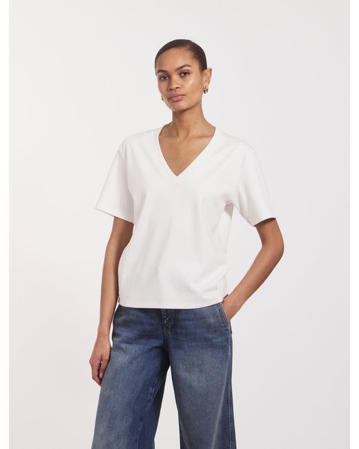 NINETY PERCENT Compact Cotton V Neck T-shirt In Off White