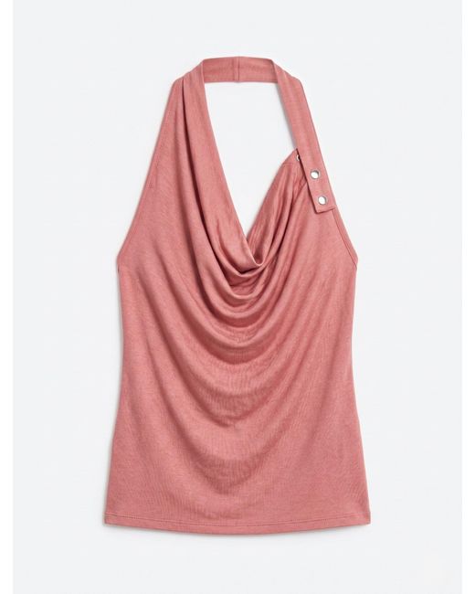 NINETY PERCENT Red Sierra Drape Front Halter Top In Melon