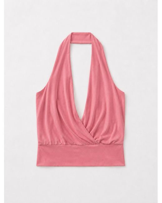 NINETY PERCENT Pink Lenny Wrap Front Halter In Melon