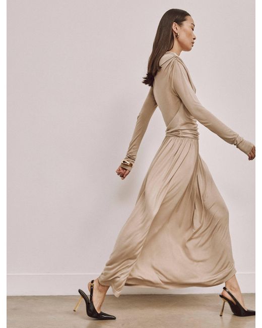 NINETY PERCENT Natural Romy Long Sleeve Draped Dress In Taupe