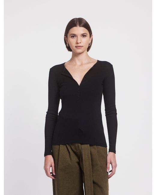NINETY PERCENT Classic Rib Henley In Black