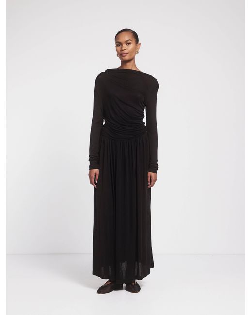NINETY PERCENT Romy Long Sleeve Draped Dress In Black